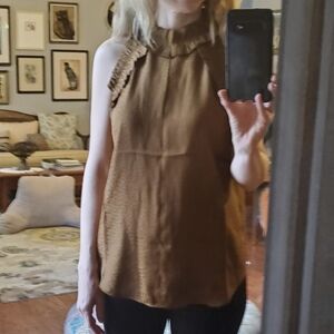 Ann Taylor Brownish Tan Ruffled Victorian Sleeveless Tank Top